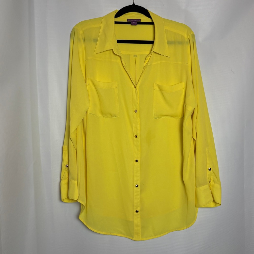 Beverly Drive Yellow Long Sleeve‎ Button Front Shirt Women's 2X Pockets Career